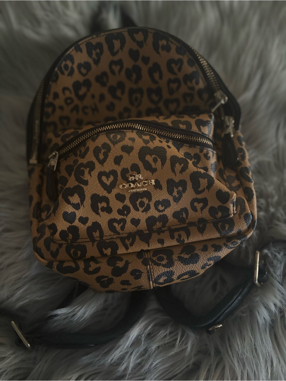 Coach Mini Charlie Leopard Heart Backpack